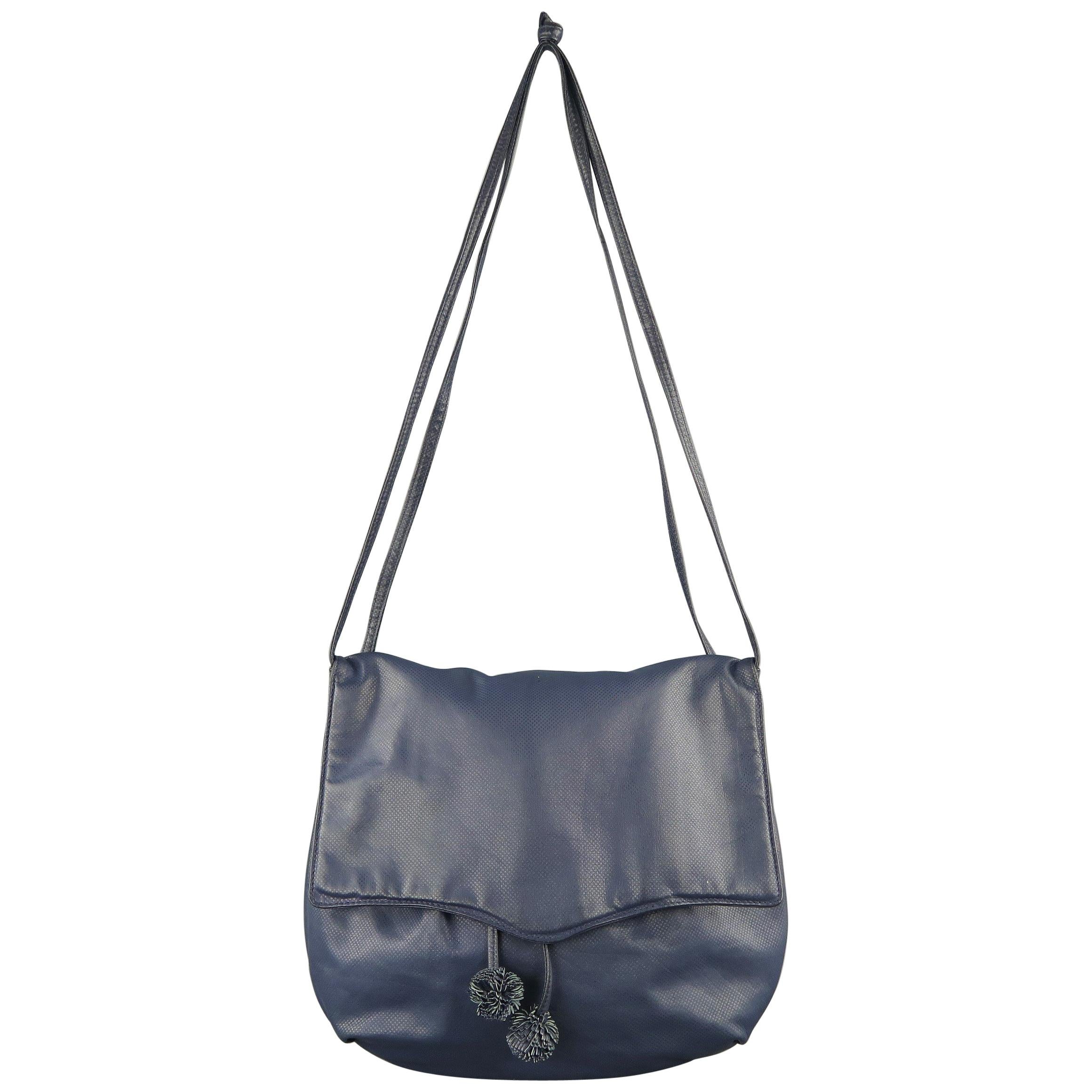 Bottega Veneta Vintage Navy Leather Ball Tassel Shoulder Handbag