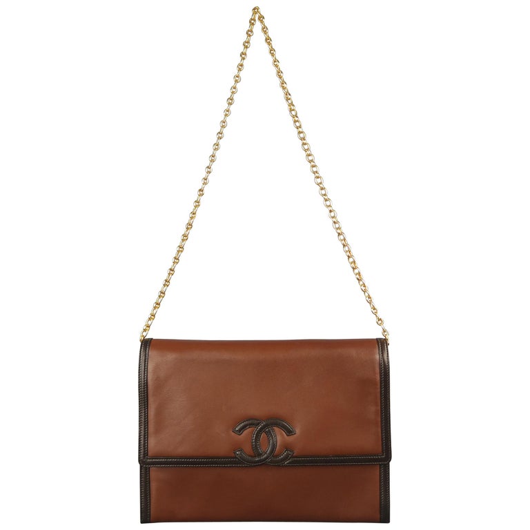 Vintage 80er Jahre CHANEL zwei Braunton Goldketten CC Schultertasche 1