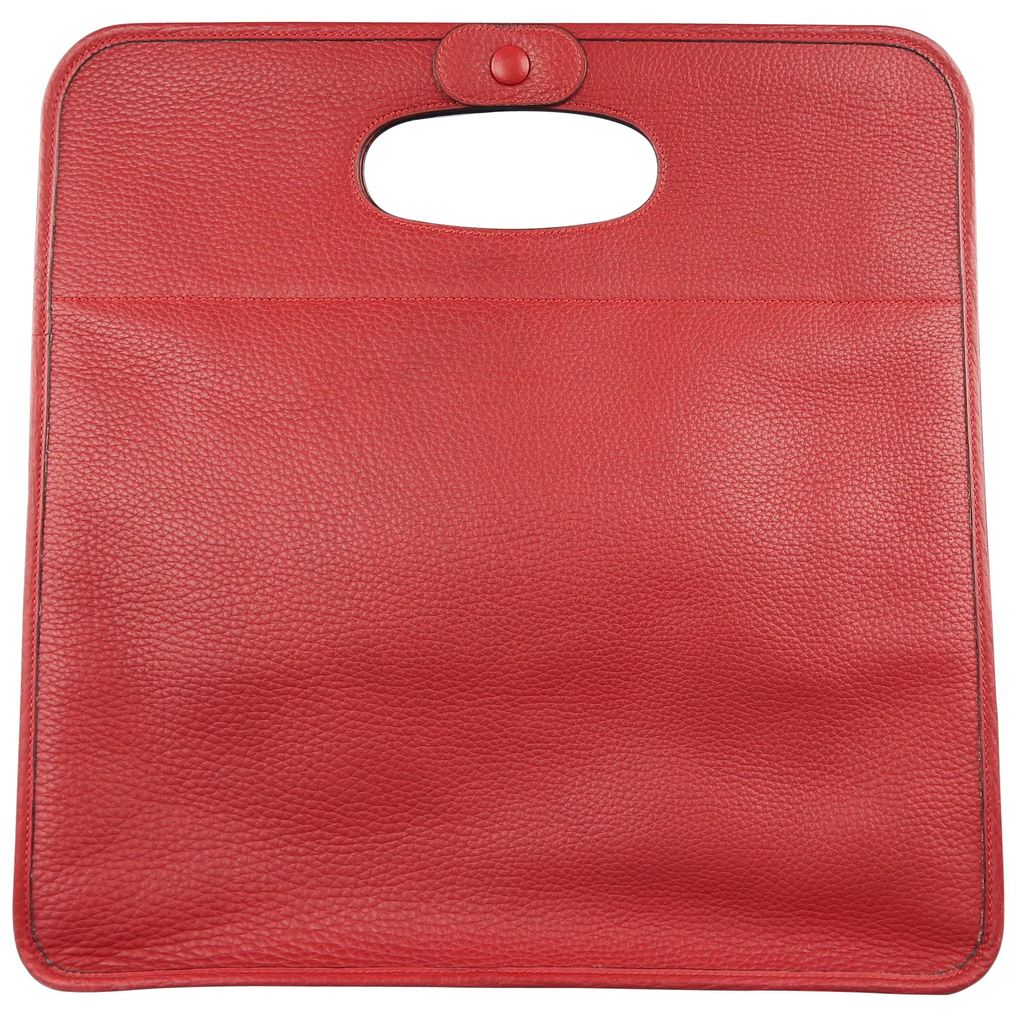 Vintage Hermes Red Textured Leather Cutout Handle Shopper Tote Handbag