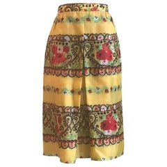 Christian Lacroix Yellow Silk Heart and Floral Pattern Semi-Sheer Skirt 