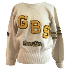 Vintage Cream and Yellow Letter Sweater GBS Booster Senior Logan Mills Knit, 1950s 