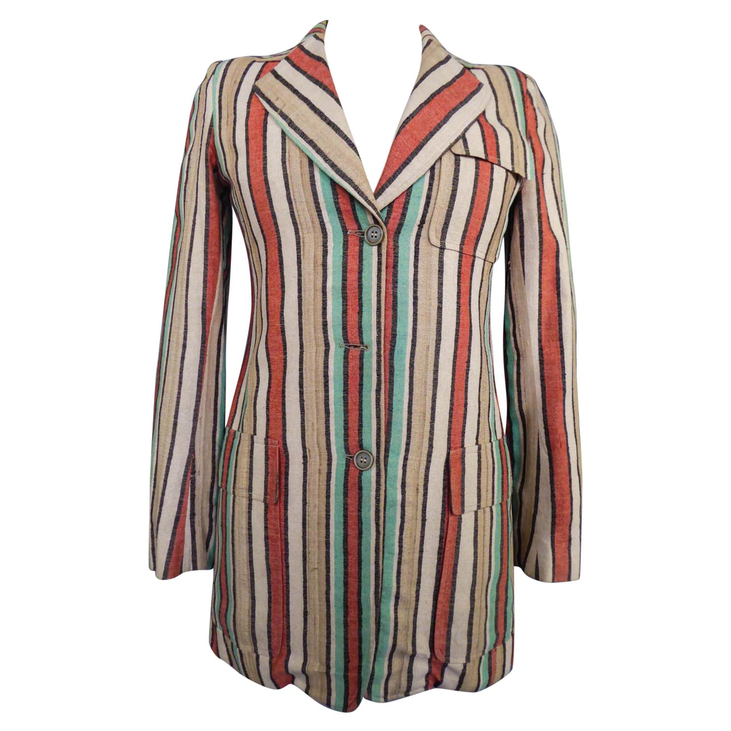 Ted Lapidus Raw Striped Silk Jacket, Circa 1975 For Sale