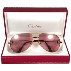 Vintage Cartier Laque de Chine Aviator Gold 59Mm Heavy Plated Sunglasses France