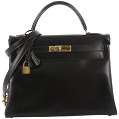 Hermes Kelly Handbag Black Box Calf with Gold Hardware 32 Hermes Kelly Handbag Black Box Calf with Gold Hardware 32