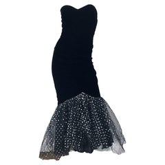 Vintage Fabulous 1980s Black + Silver Size Medium Strapless 80s Flamenco Mermaid Gown