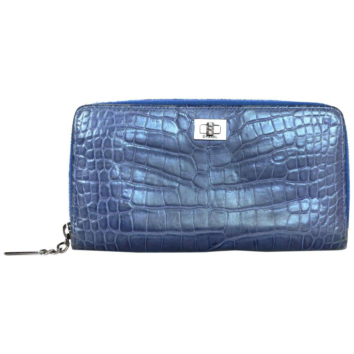 Chanel Blue Crocodile 2.55 Reissue Zip-Around Wallet with Mademoiselle Lock