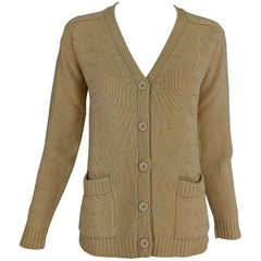 Hermes tan cashmere silk cable knit cardigan sweater 1960s