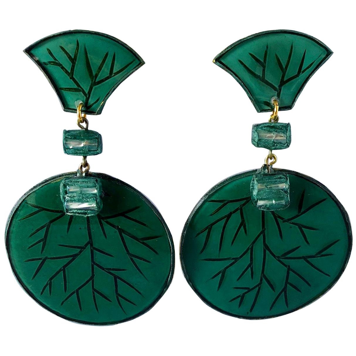 Contemporary Artisan Green Circle Statement Earrings