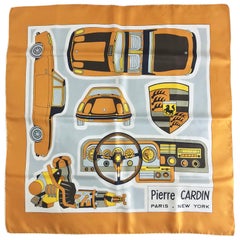 Retro Pierre Cardin 1970s Porsche car silk scarf 1970s 26 x 26