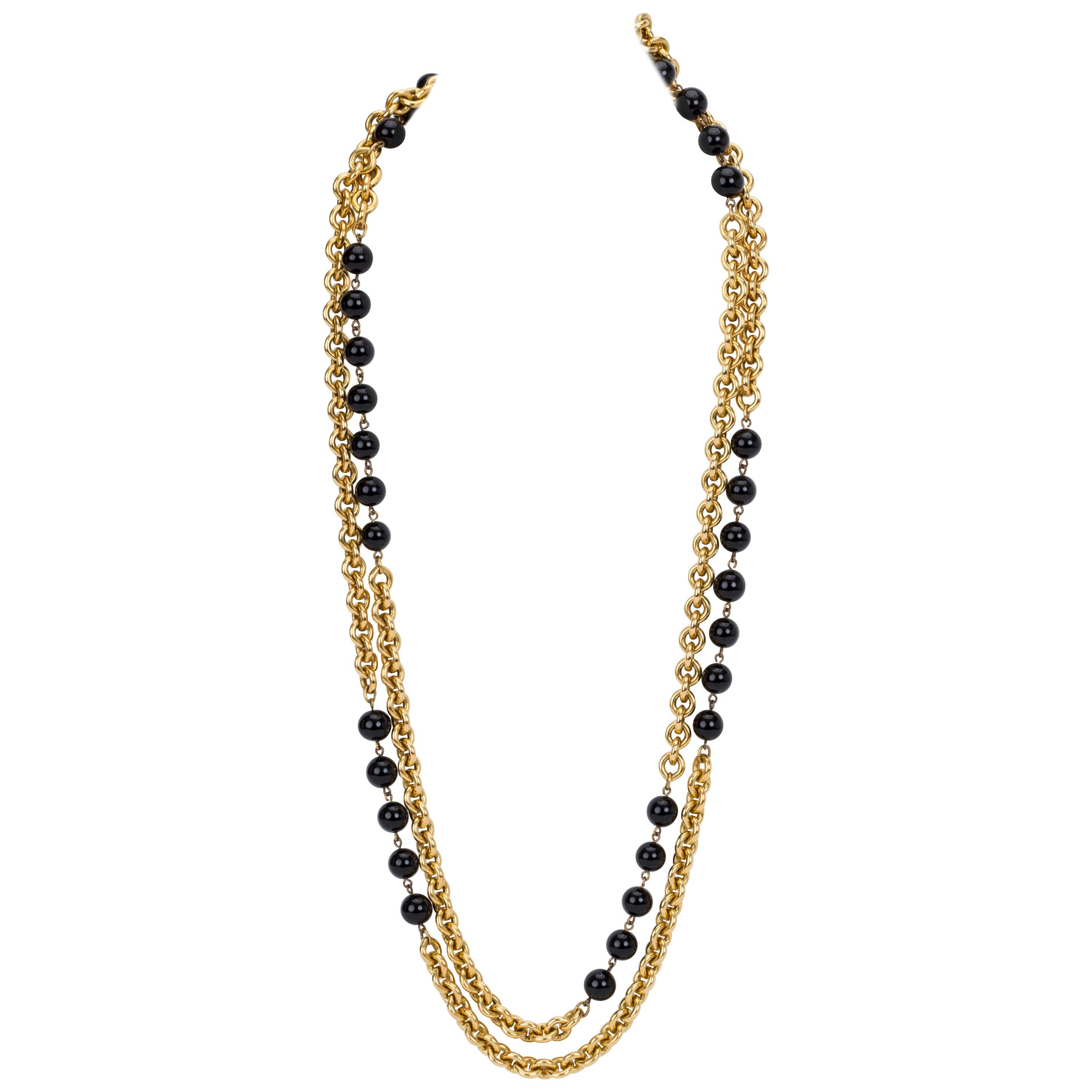 Chanel Black and Gold Double Long Necklace