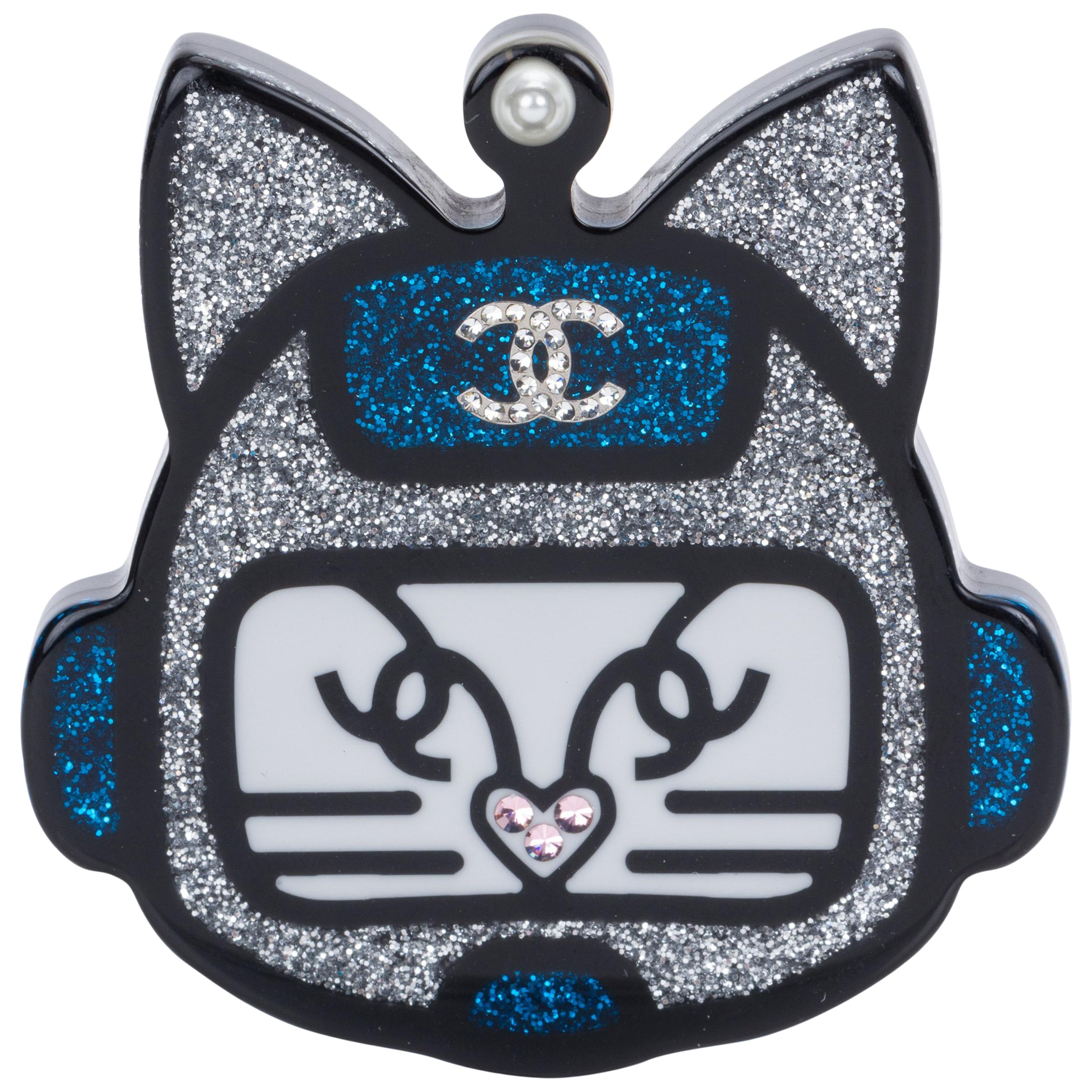 Chanel Silver Lucite Cat Pin