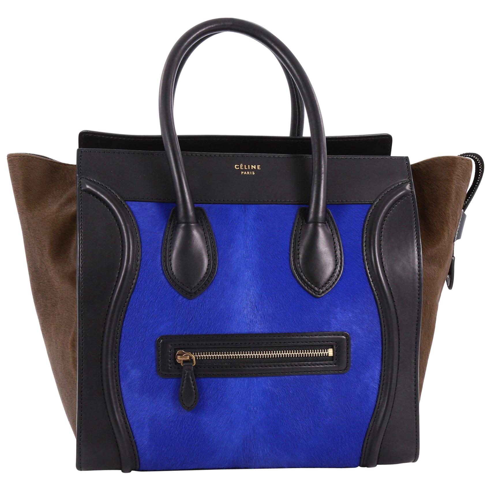 Celine Tricolor Luggage Handbag Pony Hair and Leather Mini 