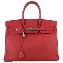  Hermes Birkin Handbag Rouge Casaque Epsom with Palladium Hardware 35