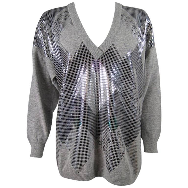 Krizia Metallic Embellished Sweater For Sale