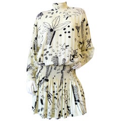 Retro 1980s Nicole Miller Silk Vacation Print Dress