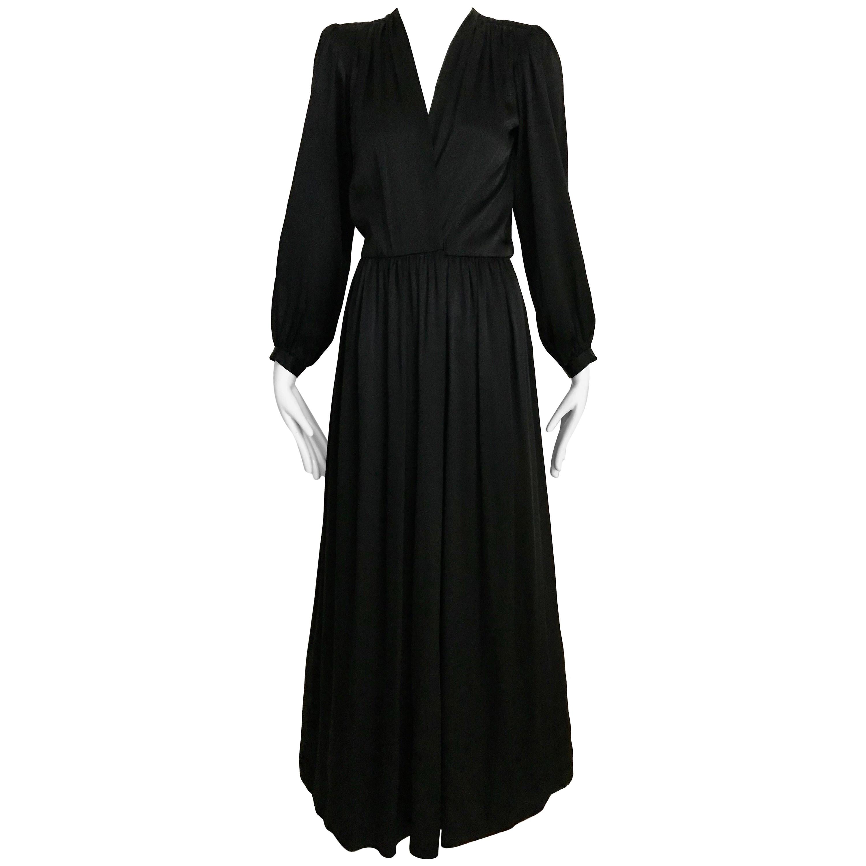 Vintage Saint Laurent YSL  Black Silk Long Sleeve Dress