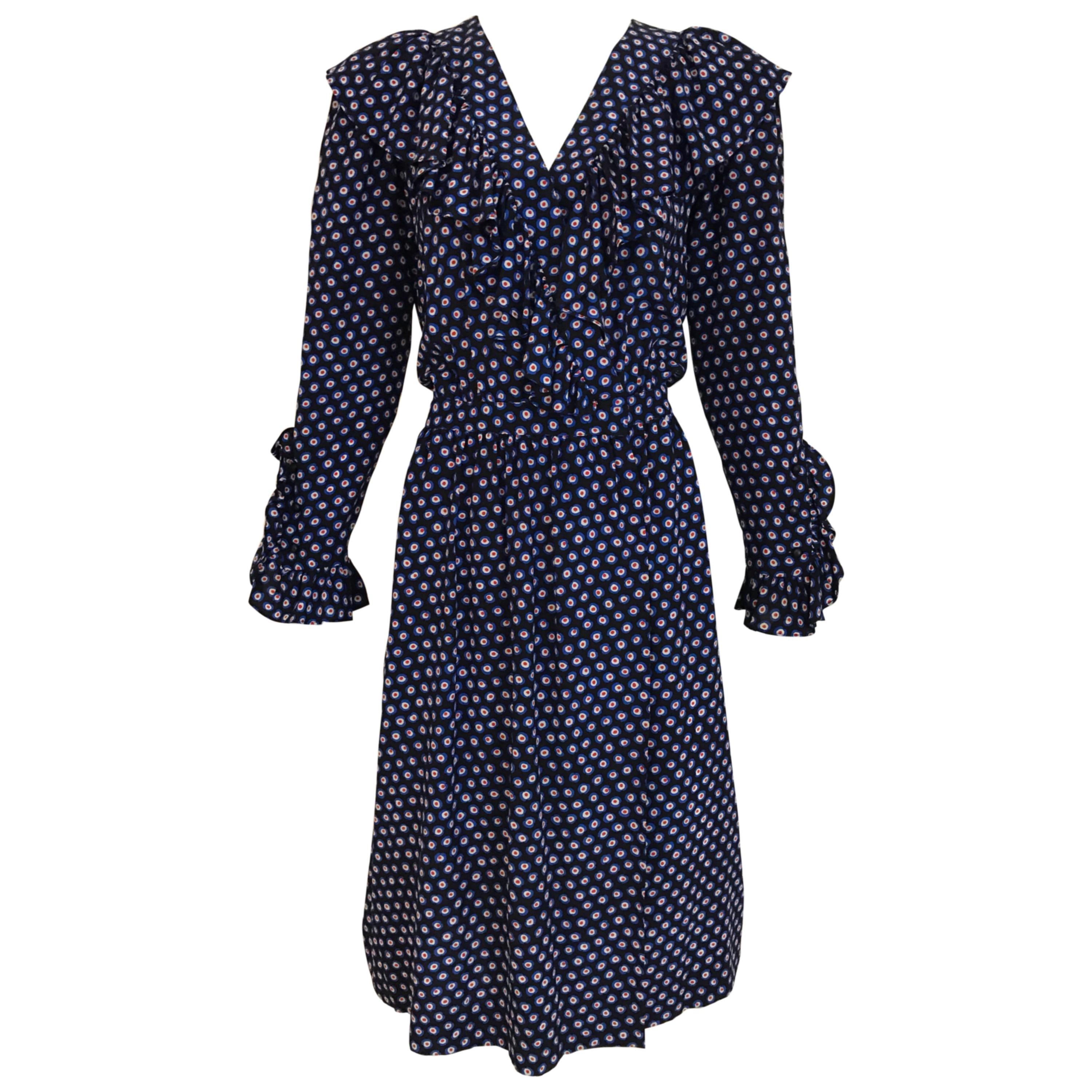 Yves Saint Laurent Blue Silk Print Wrap Dress, 1970s at 1stDibs | blue ...