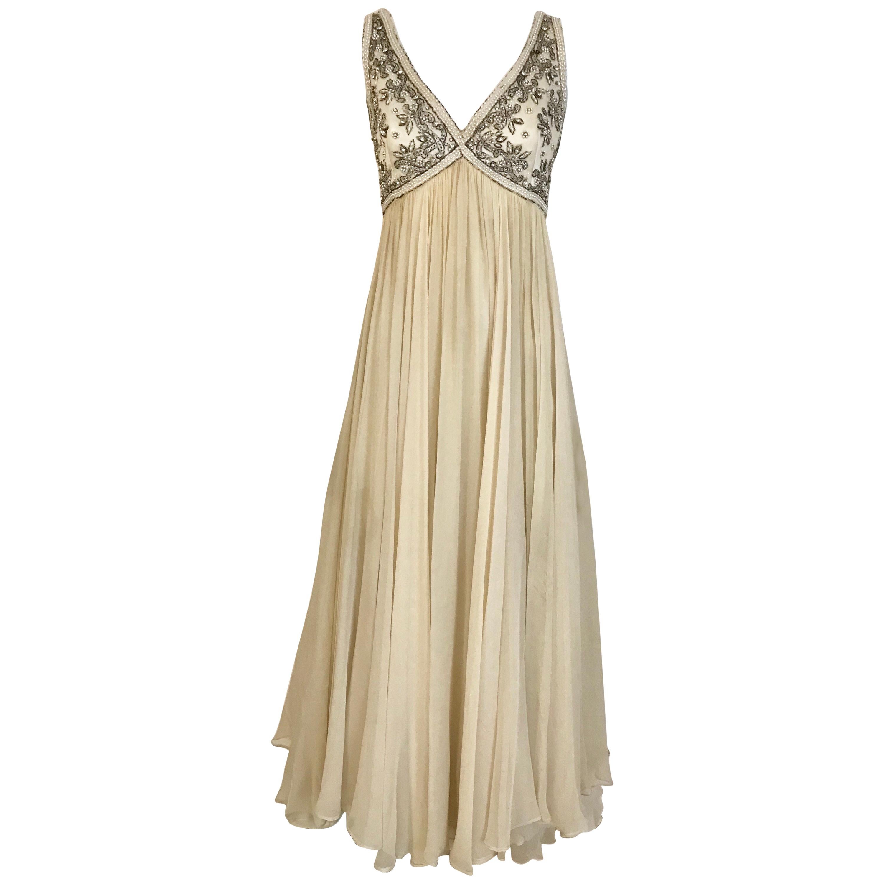 1960s Elizabeth Arden Creme Silk Sleeveless Gown