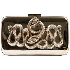 Roberto Cavalli Mirror Effect Gilt Metal and Snake Ornament Minaudière
