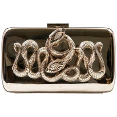 Roberto Cavalli Mirror Effect Gilt Metal and Snake Ornament Minaudière 