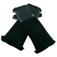 Chanel black lambskin and wool Fingerless Gloves