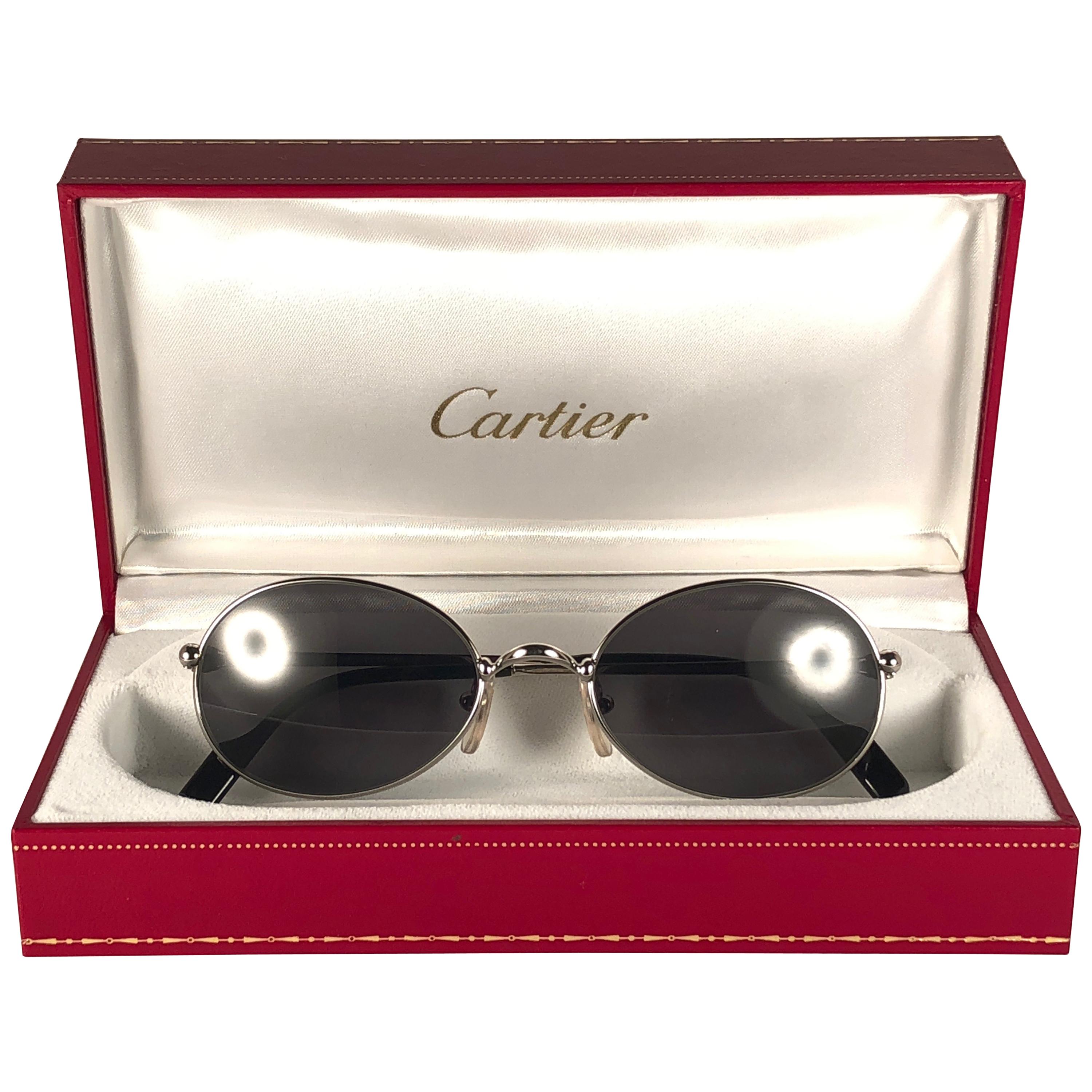 Cartier Vintage Saturne 51MM Platine Solid Grey Lens France Sunglasses, 1990 