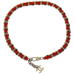 Chanel Chain and Coral Tweed Belt Necklace