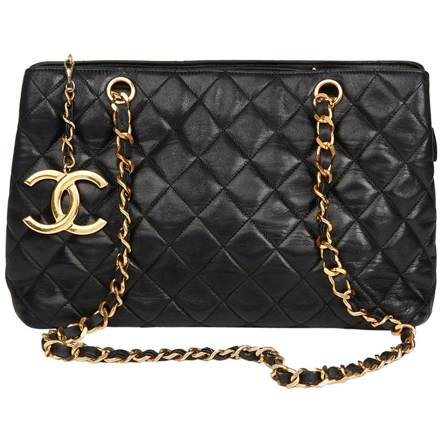 1989 Chanel Black Quilted Lambskin XL Timeless Charm Shoulder Bag