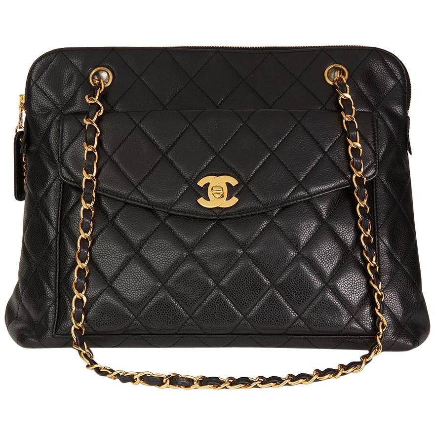 Chanel Black Quilted Caviar Leather Vintage Classic Shoulder Bag, 1996 