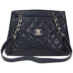Chanel Navy Quilted Caviar Leather Vintage Classic Shoulder Bag, 1996