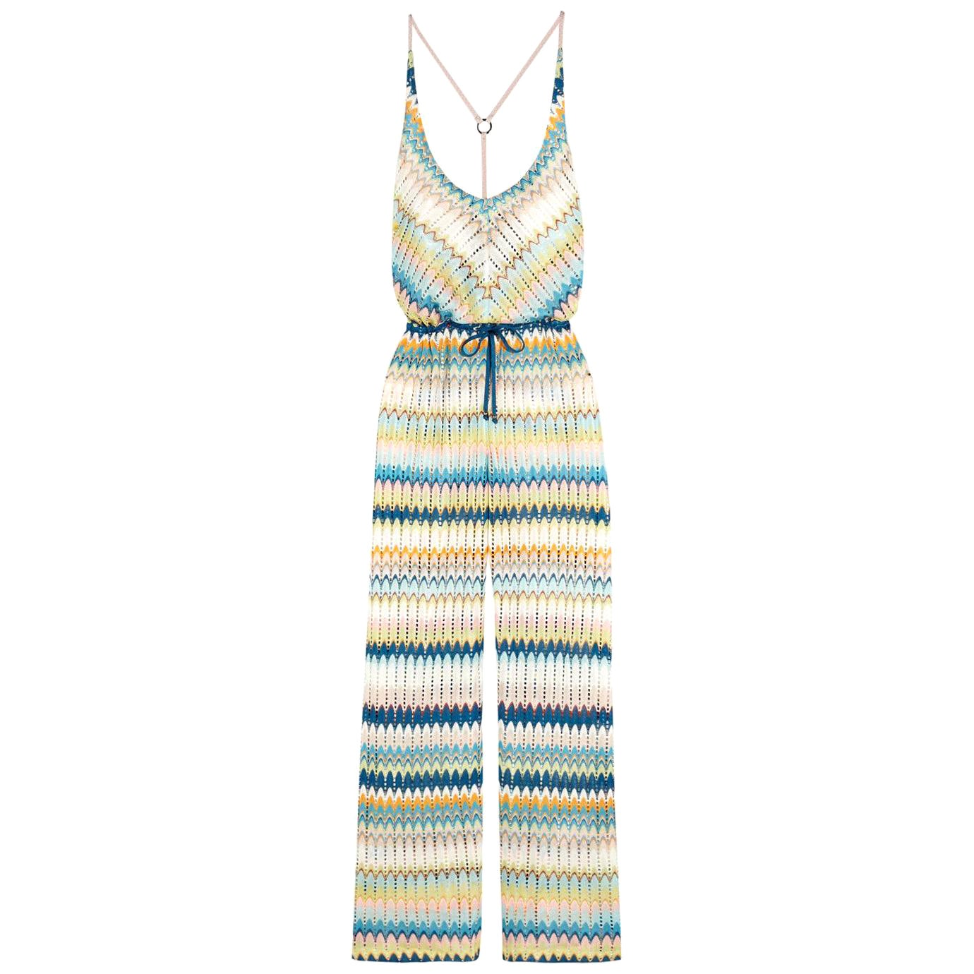 NEW Missoni Multicolor Crochet Knit Wide Leg Jumpsuit Overall Playsuit 38 For Sale