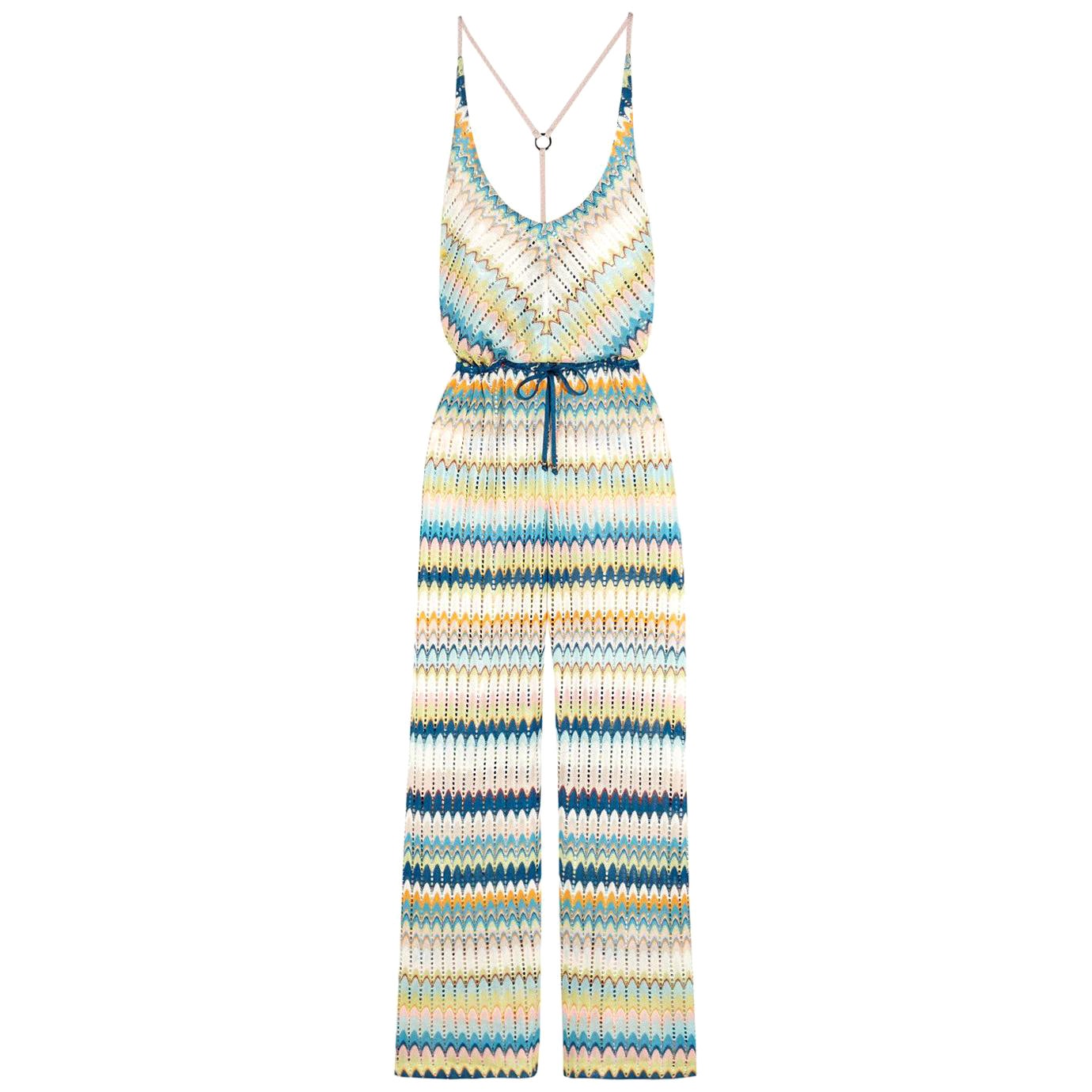 NEU Missoni Mehrfarbiger Häkelstrick-Overall mit weitem Bein 38 im Angebot