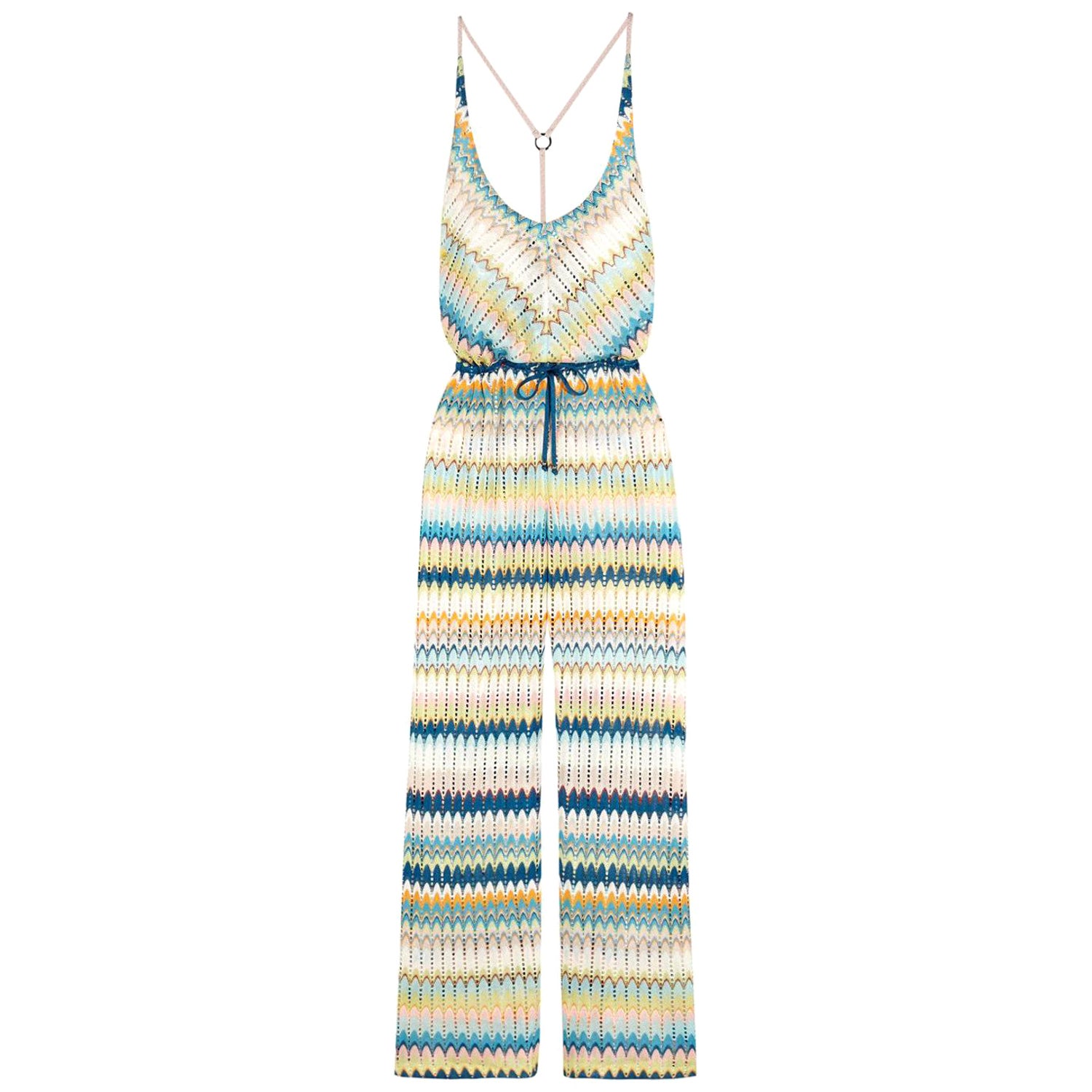 NEW Missoni Multicolor Crochet Knit Wide Leg Jumpsuit Overall Playsuit 38  For Sale at 1stDibs | cream crochet knitted belted jumpsuit, missoni  jumpsuit