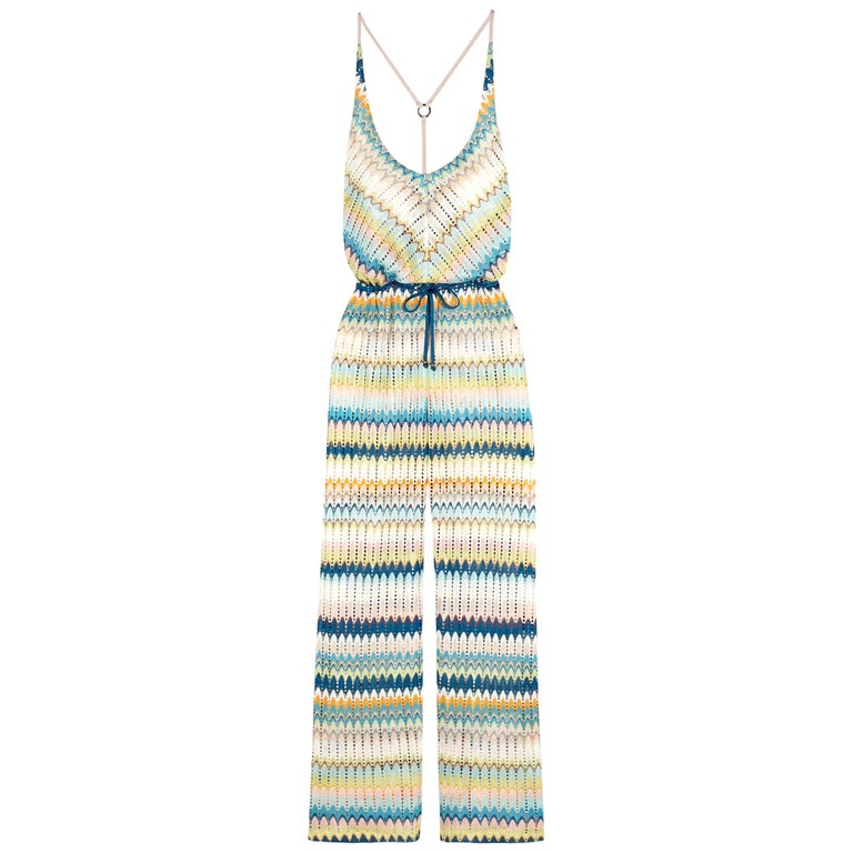 NEW Missoni Multicolor Crochet Knit Wide Leg Jumpsuit Overall Playsuit