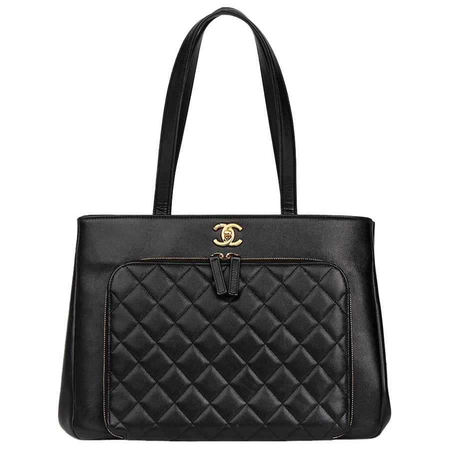 2017 Chanel Black Quilted Caviar Leather Large Shoulder Shopping Bag at ...