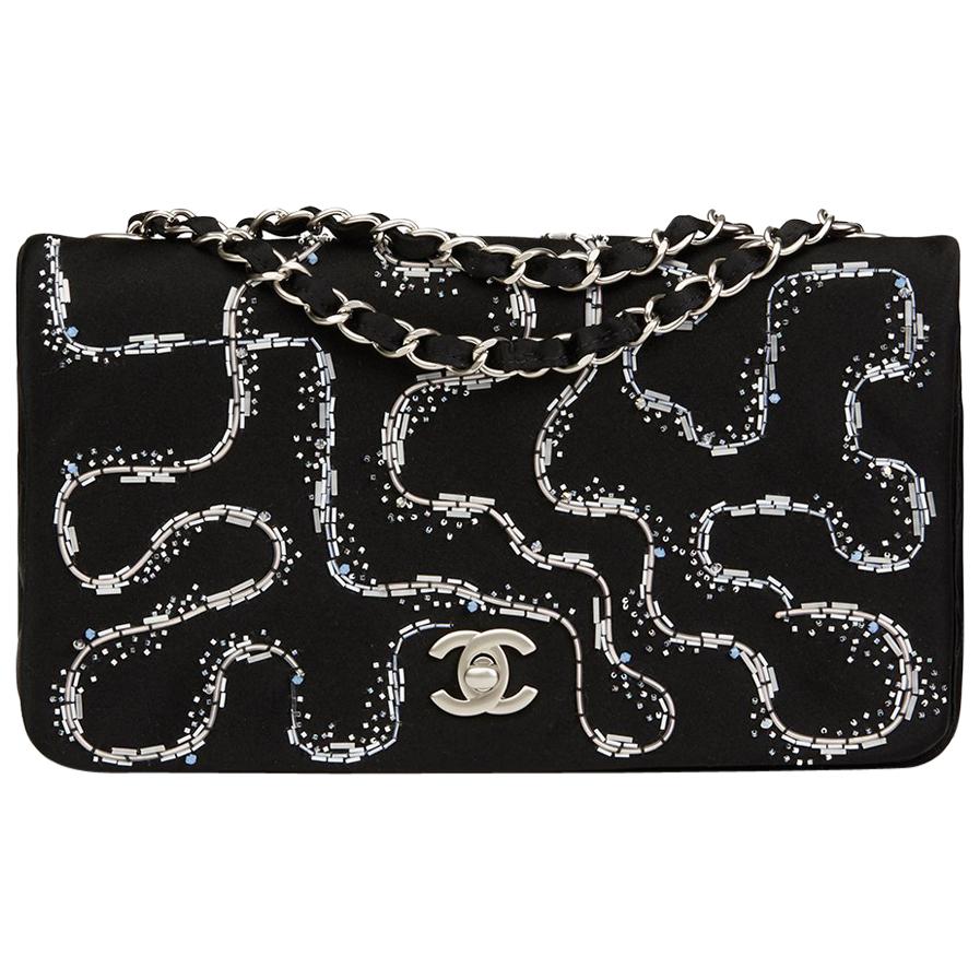 2014 Chanel Black Embellished Satin LED Medium Classic Single Full Flap Bag