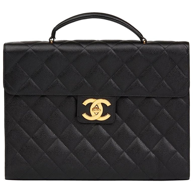 1996 Chanel Black Quilted Caviar Leather Vintage Jumbo XL Classic ...