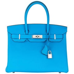 2017 Hermes Blue Zanzibar & Malachite Togo Leather Verso Birkin 30cm