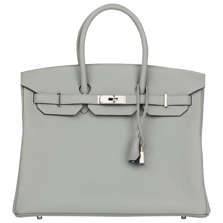 2016 Hermes Gris Mouette & Blue Agate Togo Leather Verso Birkin 35cm