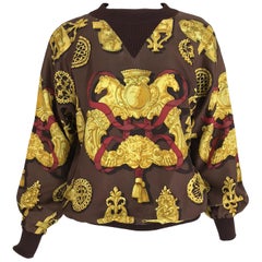 Hermes Ferronnerie Silk Twill Wool Knit Trim Shirt Sweater Caty Latham Vintage