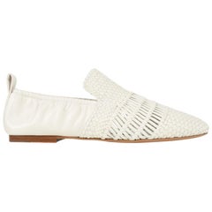 Celine Shoe Flat Woven Leather Square Toe White 38.5 New