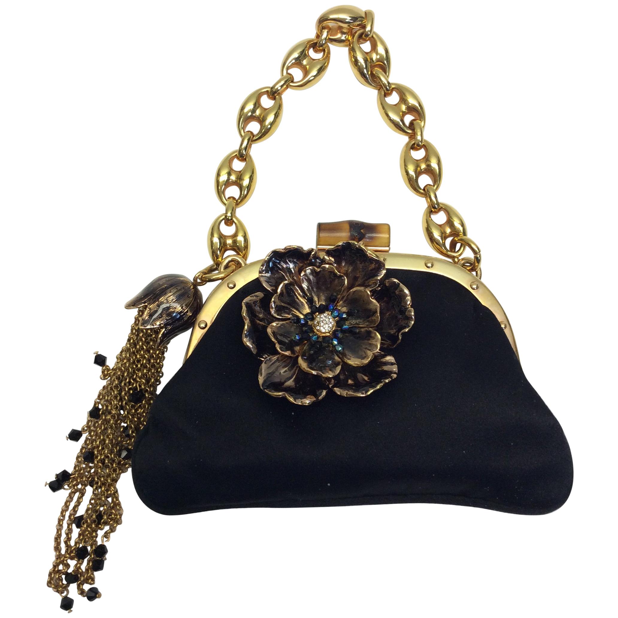 Gucci Small Black Satin Bloom Handbag