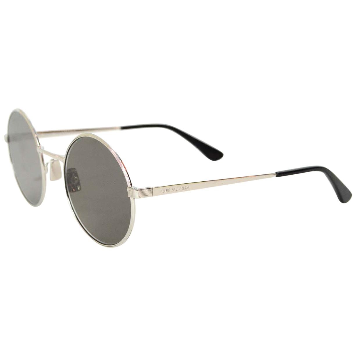 Saint Laurent YSL Silver SL 136 Zero Round Unisex Sunglasses w. Case rt. $405