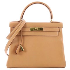 Hermes Kelly Handbag Natural Courchevel with Gold Hardware 28