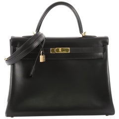 Hermes Kelly Handbag Black Box Calf with Gold Hardware 35