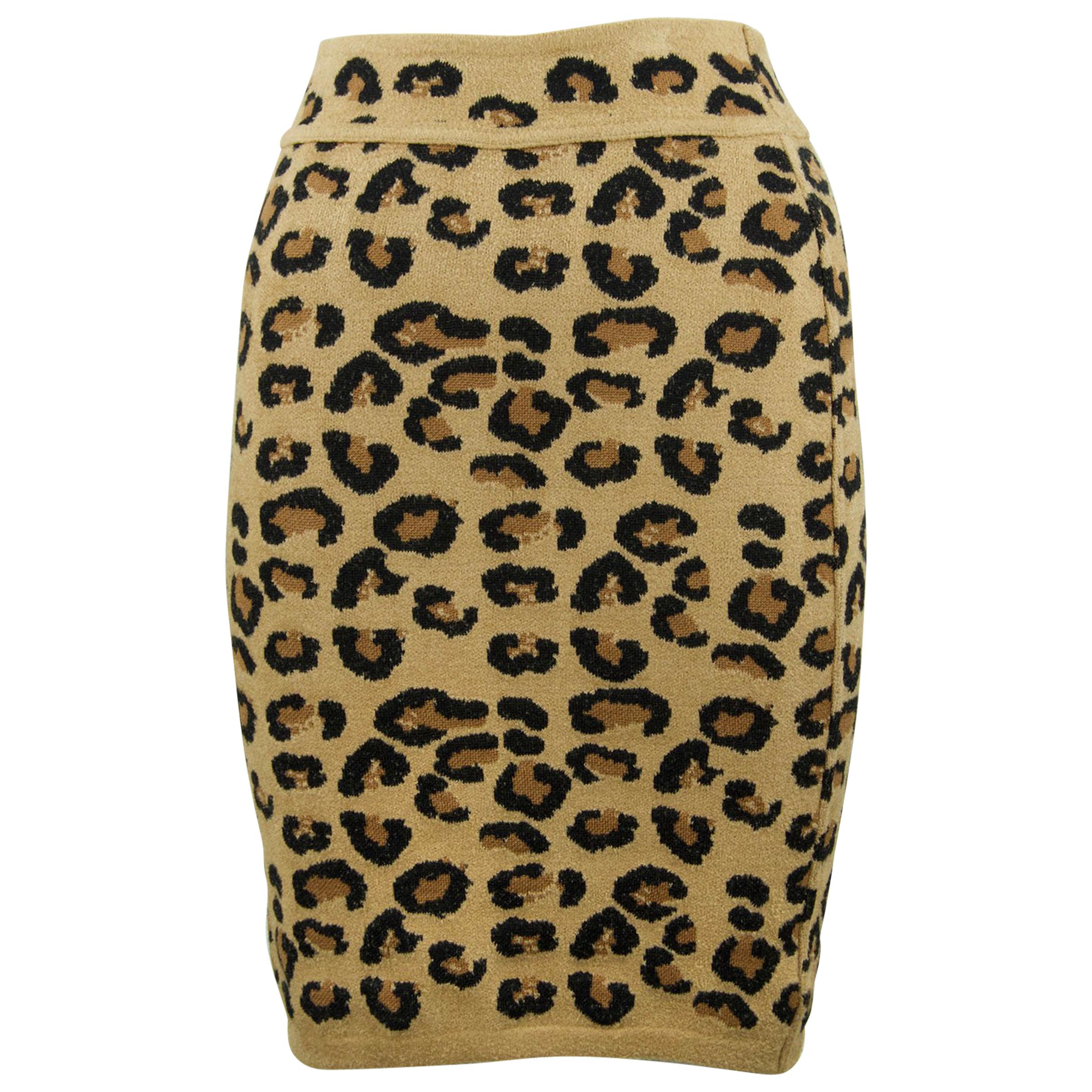 Alaia Vintage Leopard Pencil Skirt 1991 - Size XS For Sale