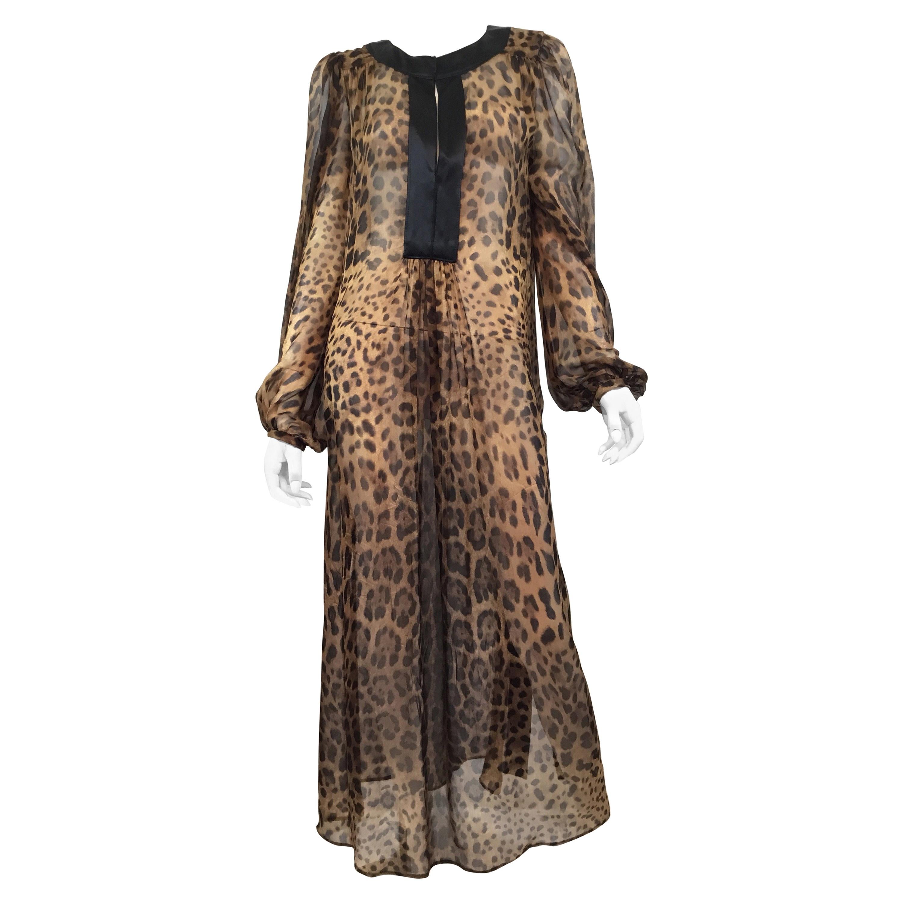 Dolce & Gabbana Silk Chiffon Caftan Gown with Leopard Print 