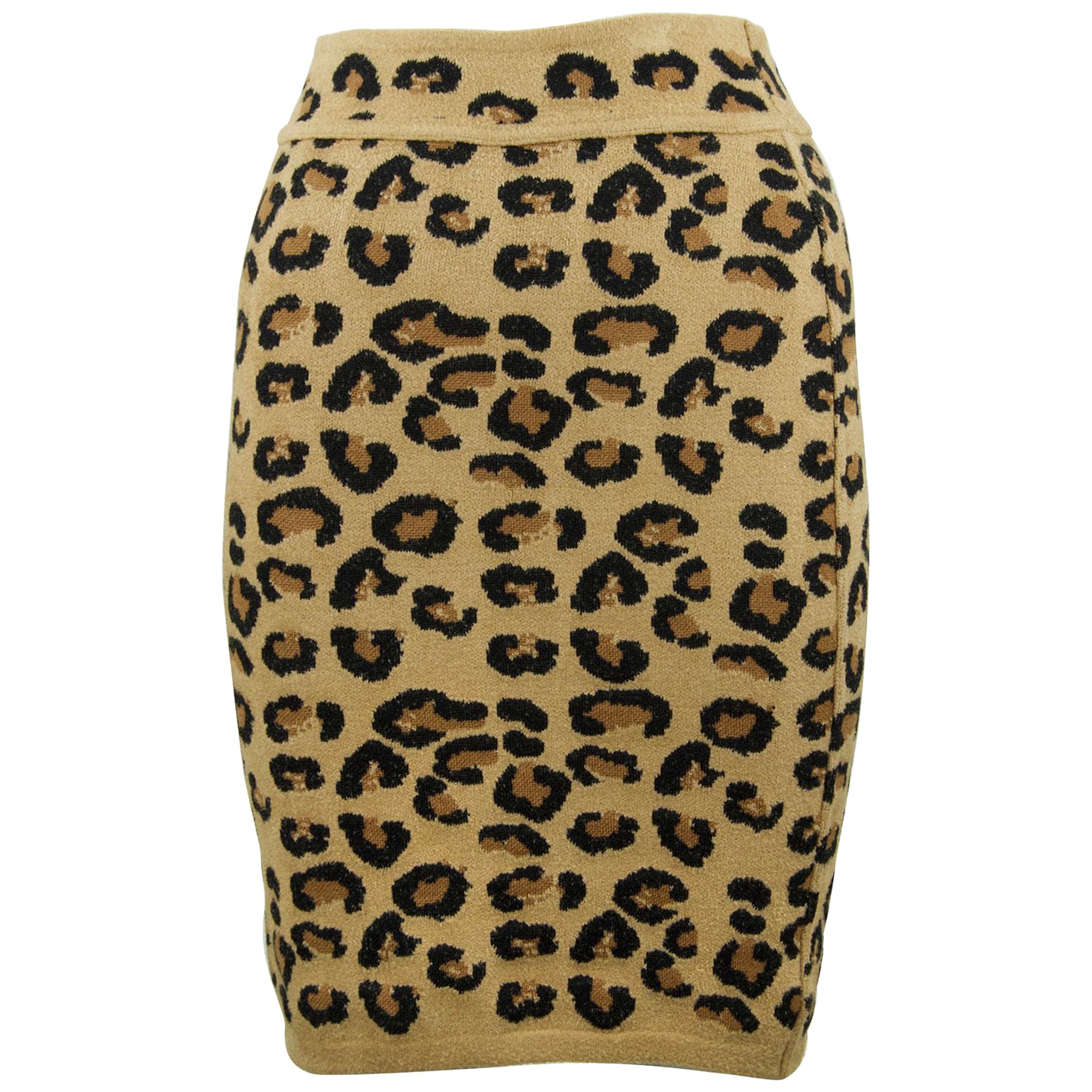 Alaia Vintage Leopard Pencil Skirt 1991 - Size S For Sale