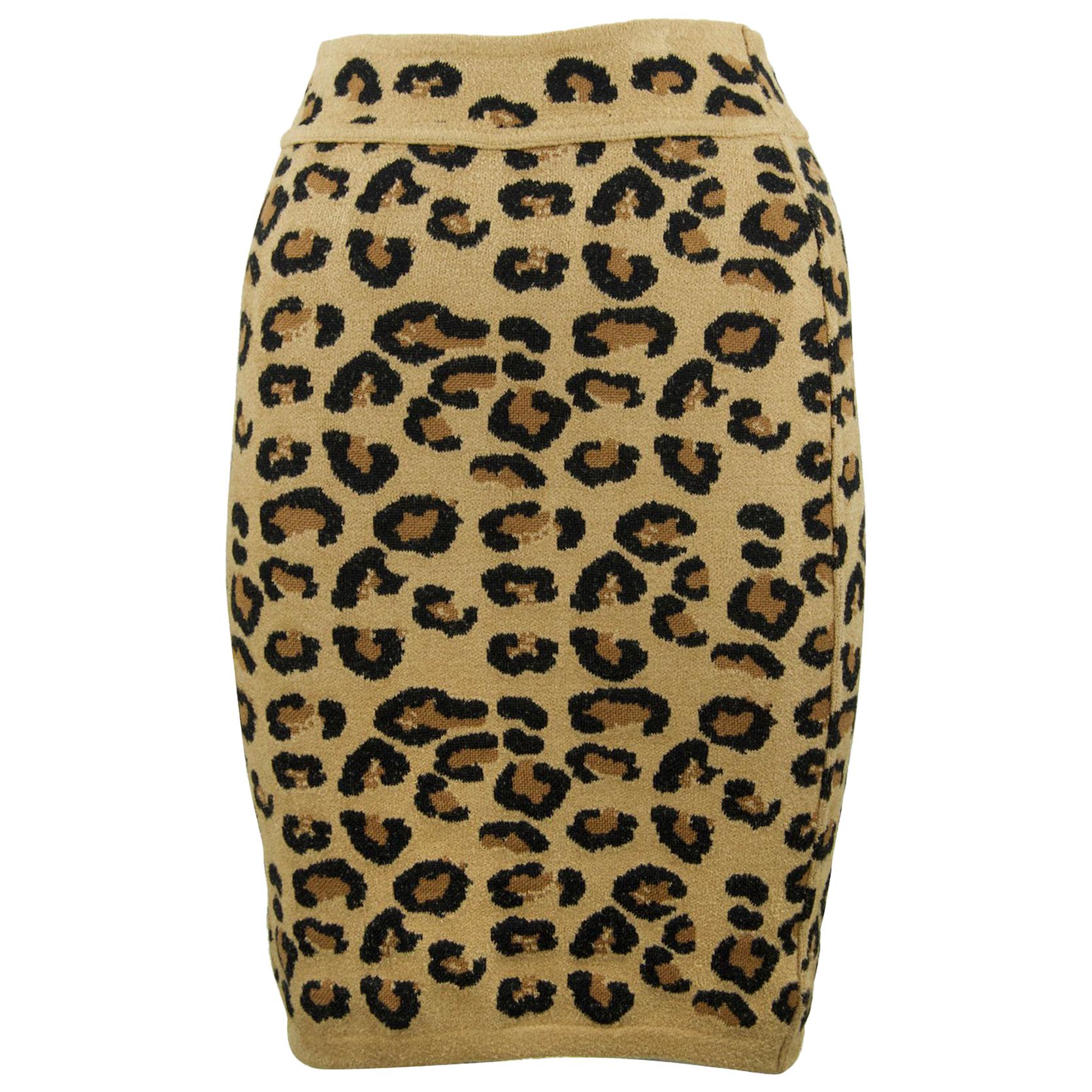 Alaia Vintage Leopard Pencil Skirt 1991 - Size M For Sale