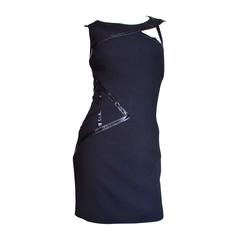 Versace Asymmetric Cutout & Patent Trim Dress